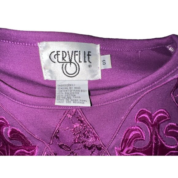 Vintage Cervelle Embroidered Patch Front Crew Neck Blouse Sz Small Womens Purple - Picture 3 of 10